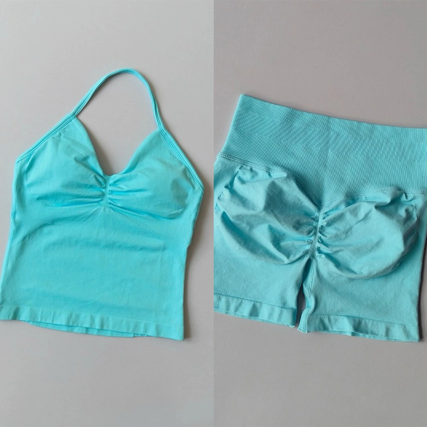 Sexy Halter Neck Beautiful Back High Waist Peach Sports Bras Shorts Suit Pilates Gathering Yoga Vest Training Fitness Bra Sets