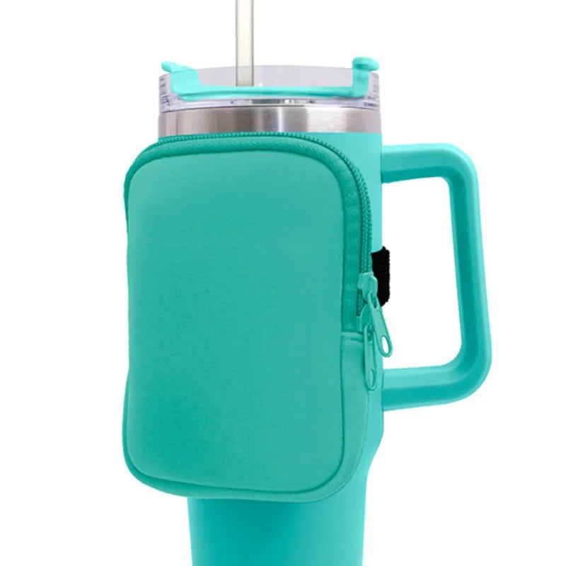 Water Bottle Pouch for For Stanley Cup 40oz/20oz/30oz Water Bottle Caddy Neoprene Tumbler Bag for Cards Keys Wallet Earphone