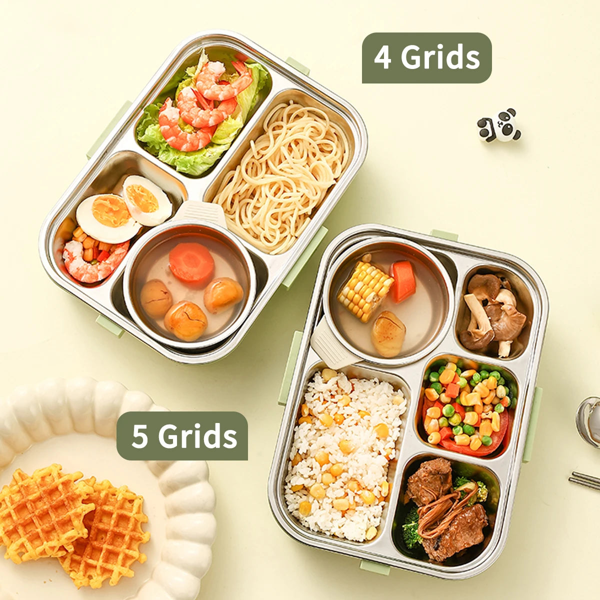 Large Capacity Divided Lunch Container Set For Kids Students Sealed 304 Stainless Steel Bento Lunch Box With Bowl&Cutlery 6