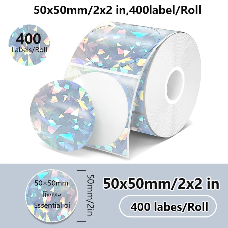 FOR Phomemo 241BT 246S D520 50mm LABEL Holographic Silver Laser Gold Gradient Thanks Card Sticker for LOGO Barcode Birthday