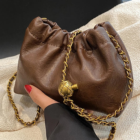 Women Chain Shoulder Bag Versatile Crossbody Tote Bag Casual Pleatd Hobo Bag Satchel Sling Bag Girl Stylish Purse