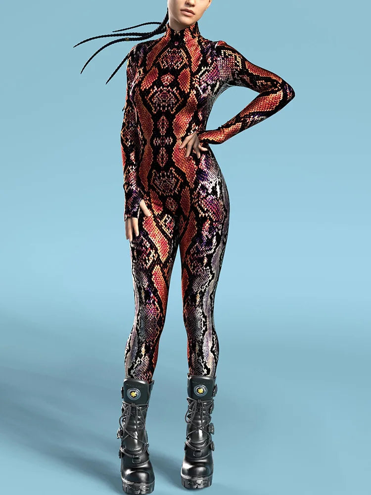 Snake Costume Women's Jumpsuit Unique Animal Festival Bodysuit Halloween Rave Outfit Cosplay Zentai Suit Party Masquerade Tights