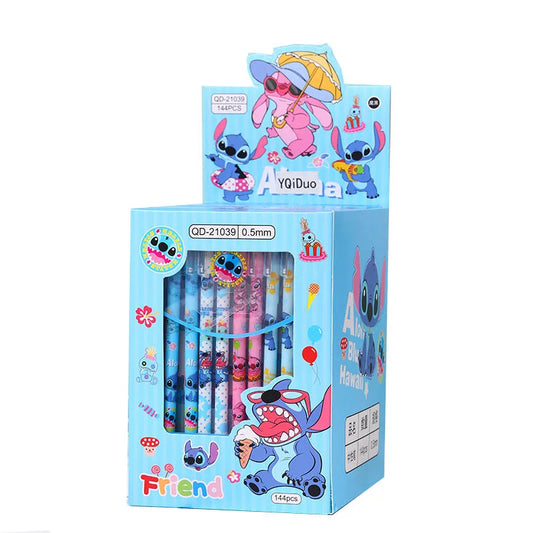 6-12pcs Cute Cartoon Stitch Erasable Pen Cartoon Cap Pull Pen Creative Student Stationery Blue 0.5 Holiday Birthday Gift