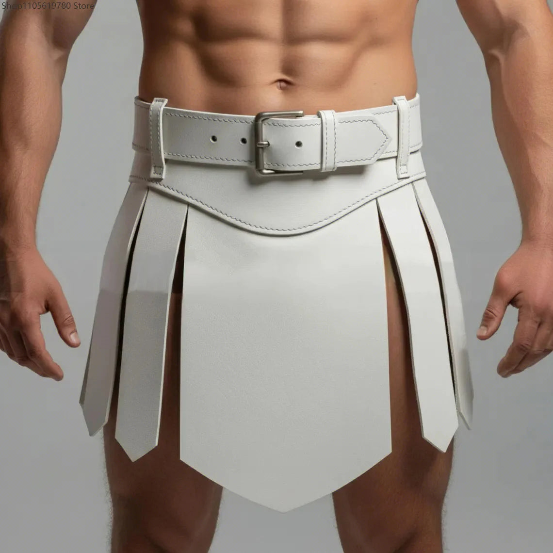 Men 2026 New Retro Leather Gladiator Skirt Cosplay Outfit For Roman Style Adult Halloween Masquerade Party Stage Costume