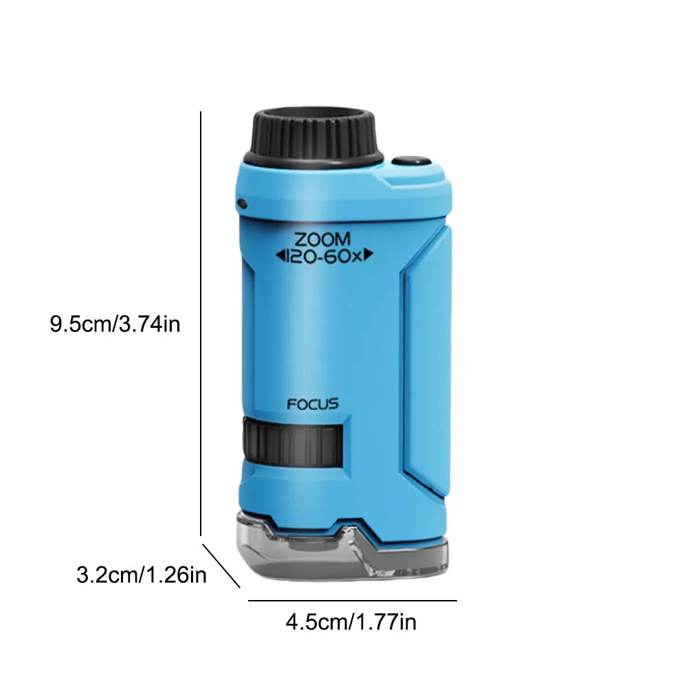 New 60x-120x Handheld Microscope LED Lighted Educational Pocket Microscope Science Toys Outdoor Children Stem Toy for Kids