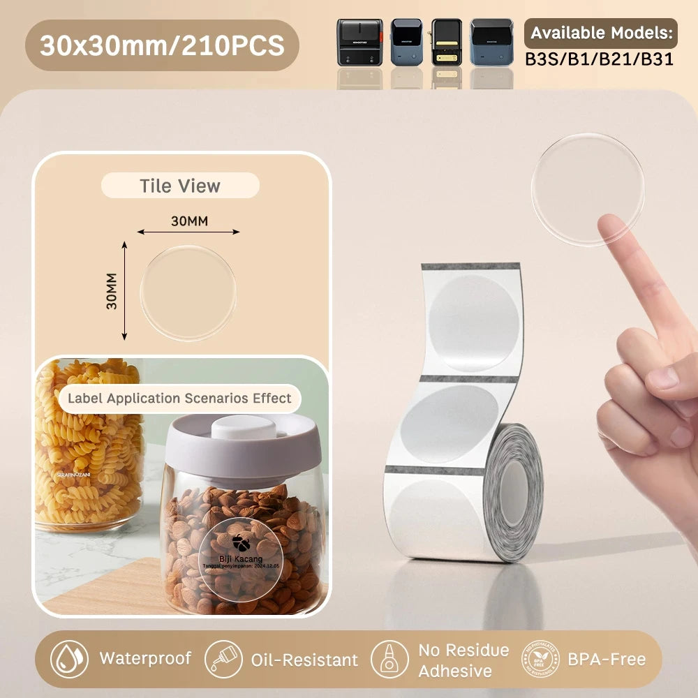 NIIMBOT B21/B1/B3s Transparent Label Printing Paper Name Sticker Waterproof Circle/square Thermal Label paper