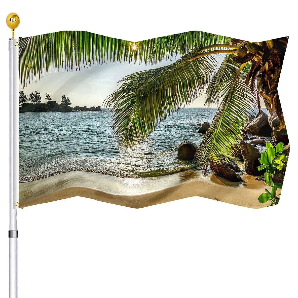 Summer Beach Holiday Decorative Flag Seaside Sunset Chairs Coconut Trees Flags House Indoor Outdoor Decor with Brass Grommets