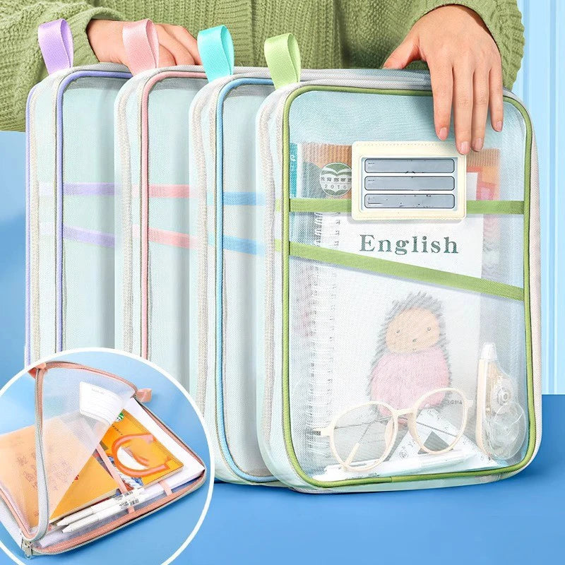 Large Capacity Double-layer A4 Stationery Organizer Storage Bag With Zipper Folders School Office Supplies