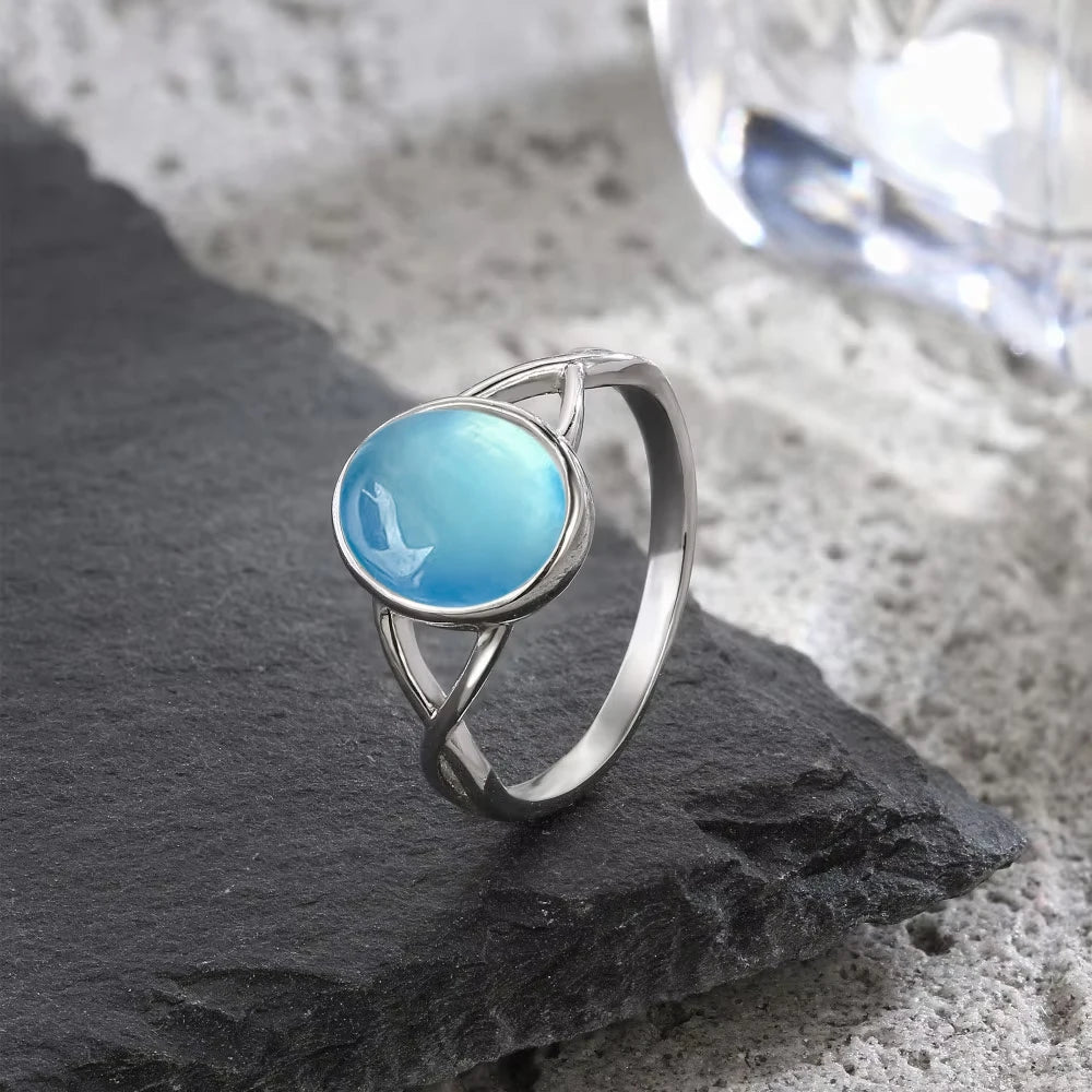 S925 Sterling Silver Aquamarine Rings Simple Rings Blue Natural Stone Oval 8*10mm Party Gifts Fine Jewelry Rings For Women