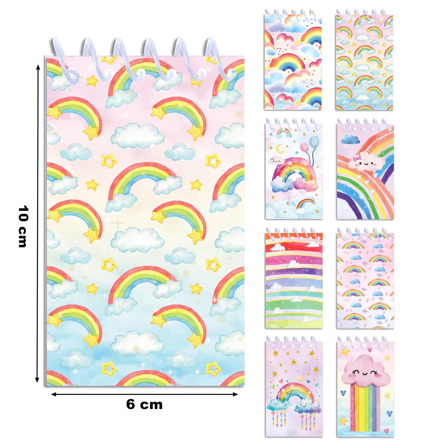 8pcs Rainbow Themed Mini Spiral Pocket Notebooks Memo Pad Coil Booklet Notepads For Gifts Office Stationery School Diaries