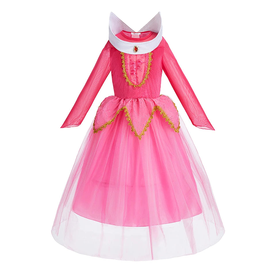 Princess Dress for Girls Elsa Anna Cosplay Costume Kids Jasmine Belle Cinderella Aurora Halloween Christmas Party Elegant Dress