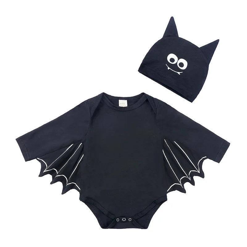 Halloween Costume for Baby Black Bat Romper Jumpsuit Infant Boys Girls Eyes Face Hat Purim Party Carnival Fancy Dress Cosplay