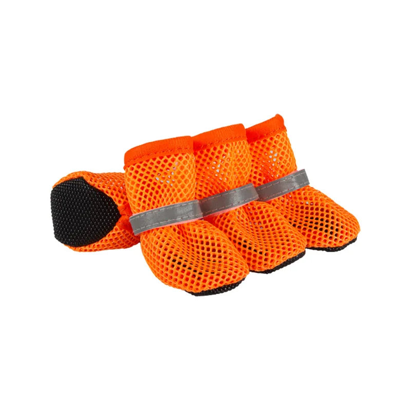 4Pcs Summer Cooling Dog Boots for Night Walks Breathable Mesh Dog Shoes with Reflective Straps & Soft Sole for Paw Protection