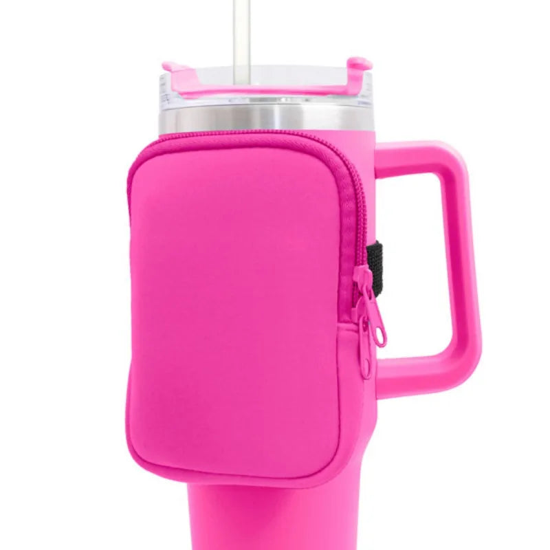 Water Bottle Pouch for For Stanley Cup 40oz/20oz/30oz Water Bottle Caddy Neoprene Tumbler Bag for Cards Keys Wallet Earphone