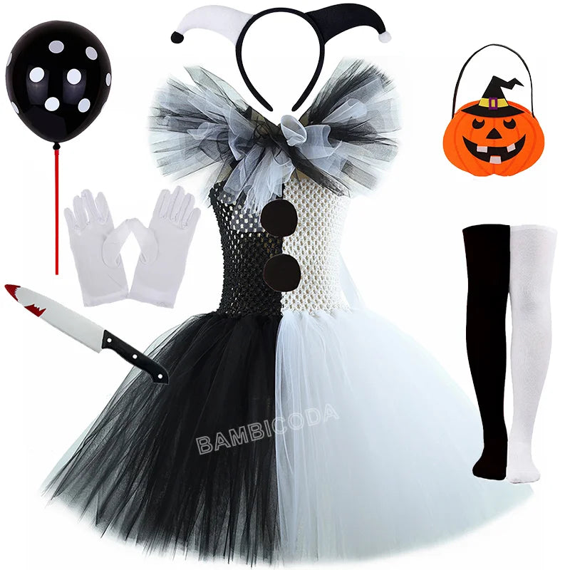 The Clown Costume Terrifier Art Girl Black White Fancy Tutu Dress Horror Joker Dress for Girls Halloween Carnival Party Costumes