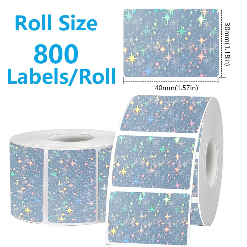 FOR Phomemo 241BT 246S D520 50mm LABEL Holographic Silver Laser Gold Gradient Thanks Card Sticker for LOGO Barcode Birthday