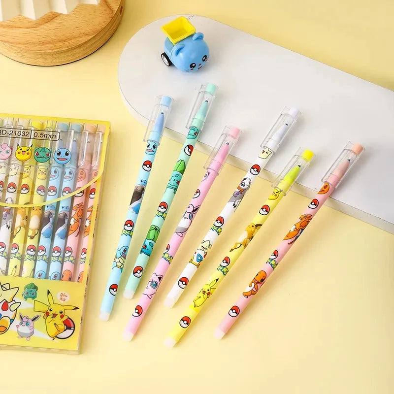 12pcs/box Pokemon Gel Pen Anime Pikachu Cartoon Erasable Writing Signature Pen Student Learning Supplies Stationery for Children