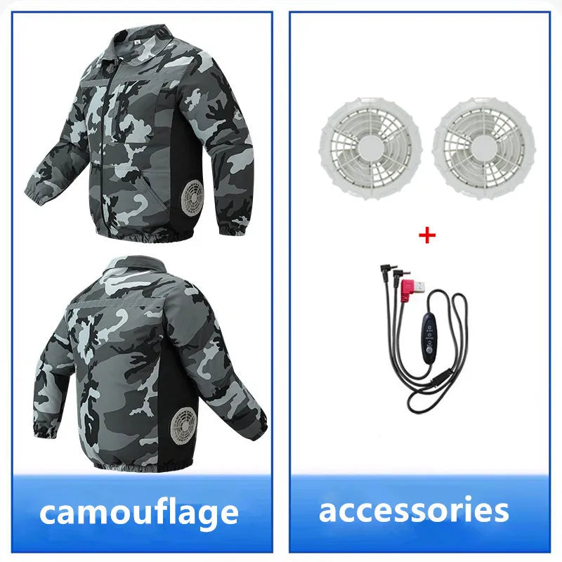 New Men'S Outdoor Fishing With Fan Clothes Construction Site Driving Heatstroke Prevention Cooling Work Coat(Without Power Bank)