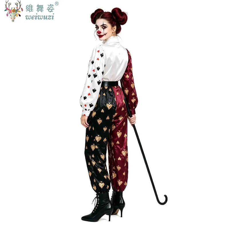 Adult Women Poker Clown Couple Cosplay Costume Circus Funny Performance Jumpsuit Male Halloween Carnival Party Fantasy Outfits
