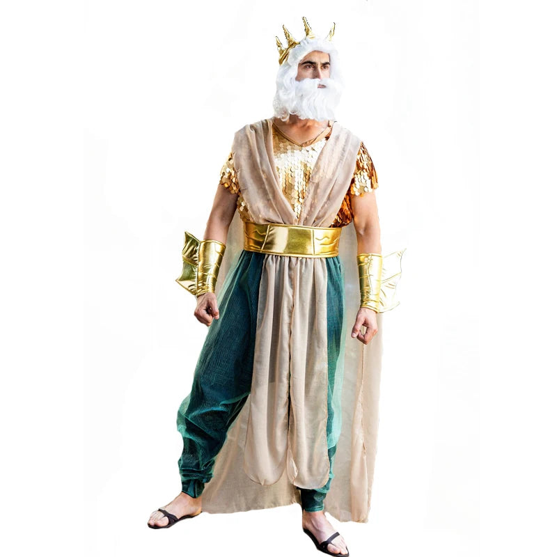 Adult Couple Poseidon Siren Costume Grecian Myth King Queen Cosplay Carnival Halloween Fancy Party Dress