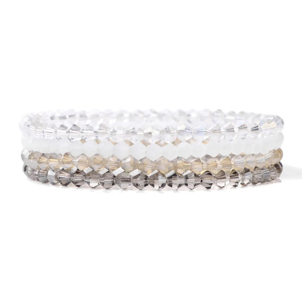 4Pcs/Set Crystal Bracelets For Women Girls Natural Stone Beads Bracelets Grey pink White blue series Crystal Fashion Jewelry