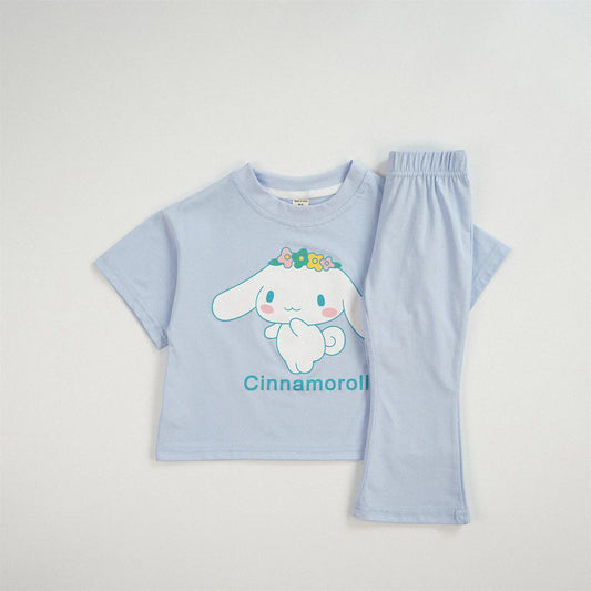 Summer Baby Girl Clothes Set Children Sanrio Cinnamoroll Cartoon Print T-shirt and Long 2Pcs Suit Kid Shorts Sleeve Tracksuit