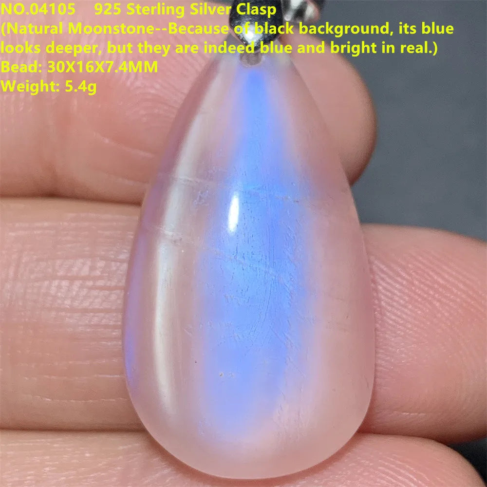 Natural Colorful Moonstone Pendants Necklaces Unusual Women Big Orange Blue Light Rainbow Moon Stones Bead Gemstone Jewelry S925