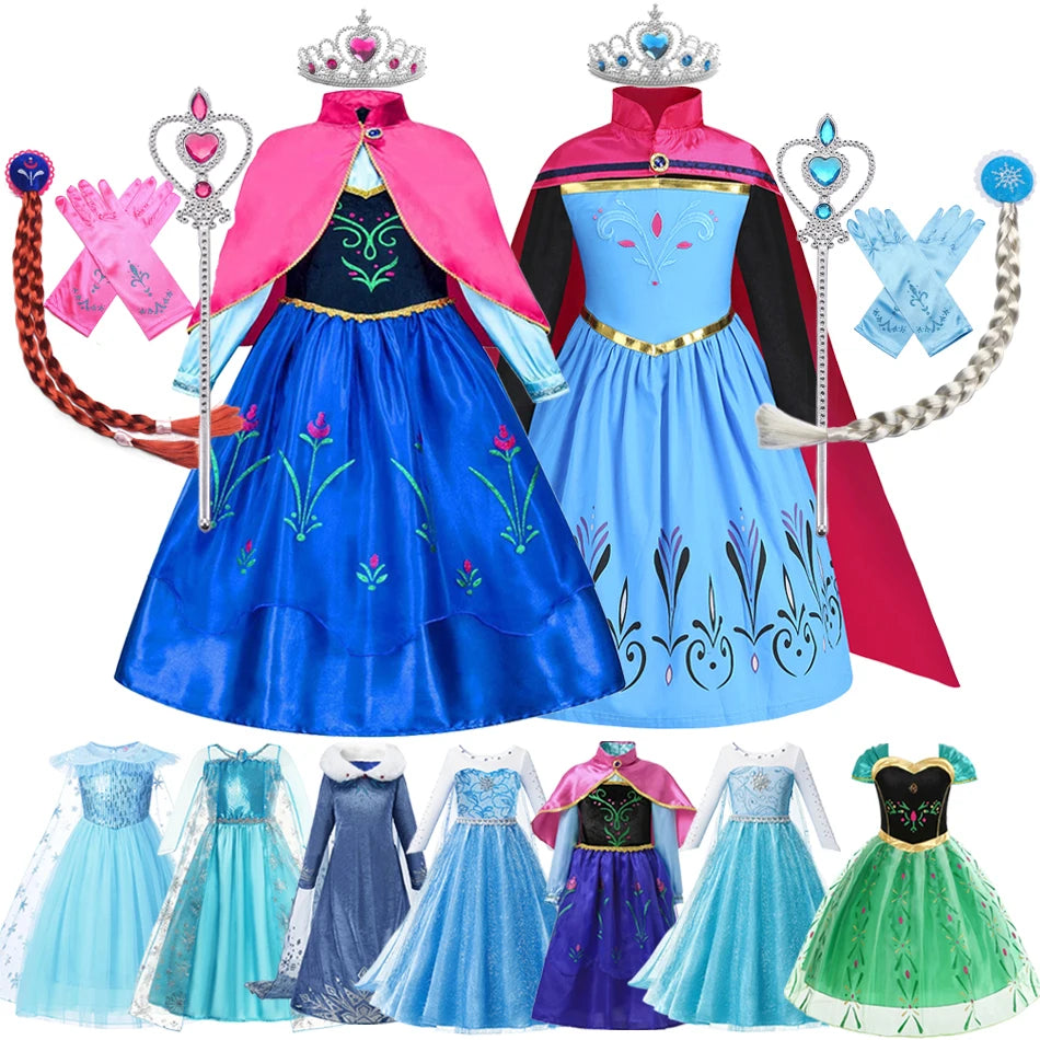 Elsa Anna Snow Queen Princess Dress for Girls Birthday Halloween Christmas Carnival Cosplay Outfit Kids 2-8Y Vestido