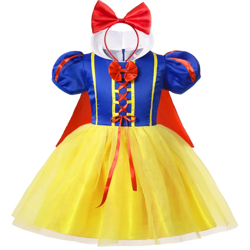 Halloween Girls Snow White Princess Dress Carnival Birthday Costume Party Clothes Dress+Headband+Cape 3PCS Outfits Girls Dresses