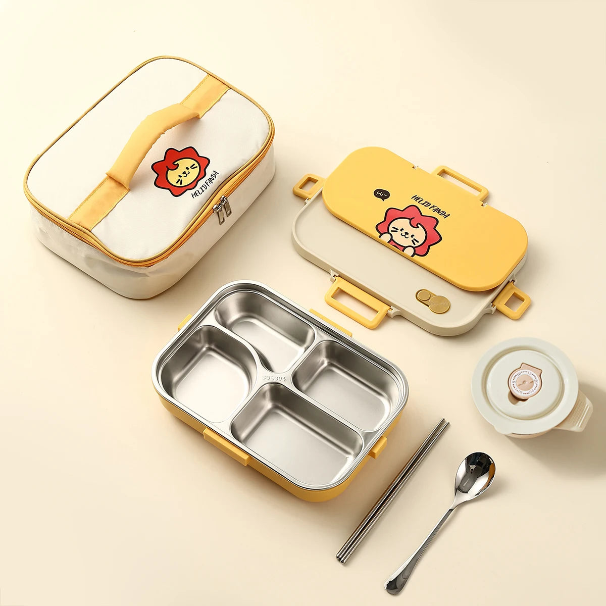 Large Capacity Divided Lunch Container Set For Kids Students Sealed 304 Stainless Steel Bento Lunch Box With Bowl&Cutlery 6