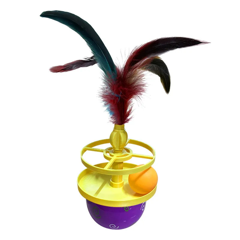 Cat Toy Tumbler Fun Teasing Interactive Feather Kitten Toy Scratching Ball Durable Bite Cat Accessories