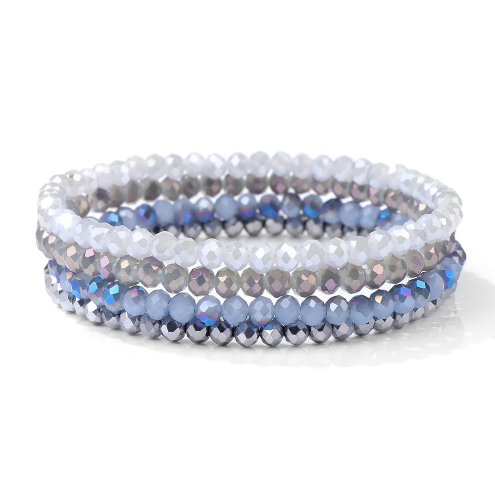 4Pcs/Set Crystal Bracelets For Women Girls Natural Stone Beads Bracelets Grey pink White blue series Crystal Fashion Jewelry