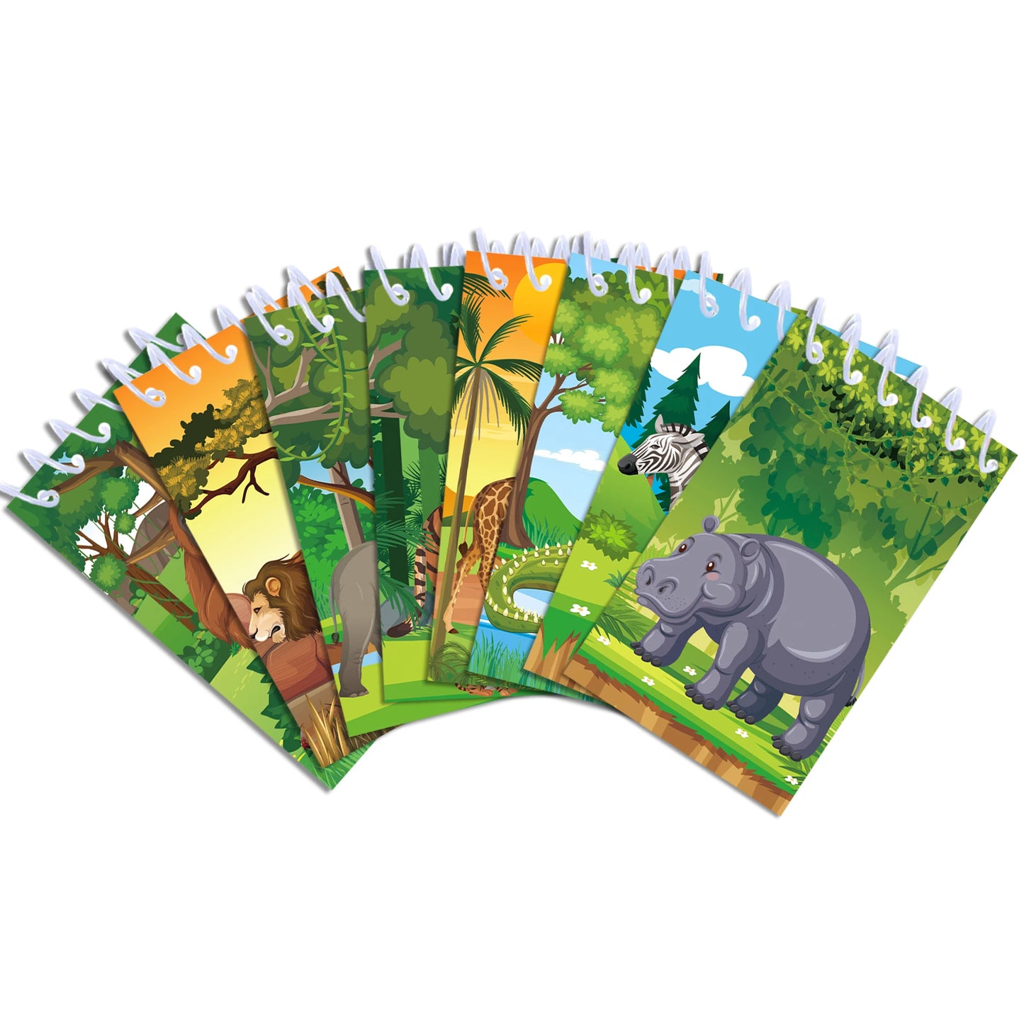 8pcs Jungle Animals Mini Spiral Pocket Notebooks Tiger Lion Memo Pad Coil Booklet Notepads For Office Stationery School Diaries