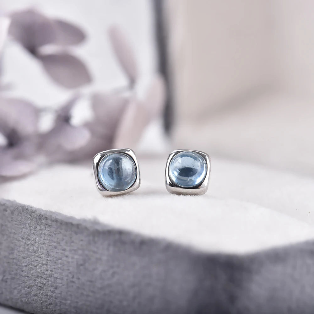 ITSMOS Small Genuine Blue Aquamarine Studs Earrings Natural Gemstone Crystal Delicate Simple Jewelry Women Classic Gift