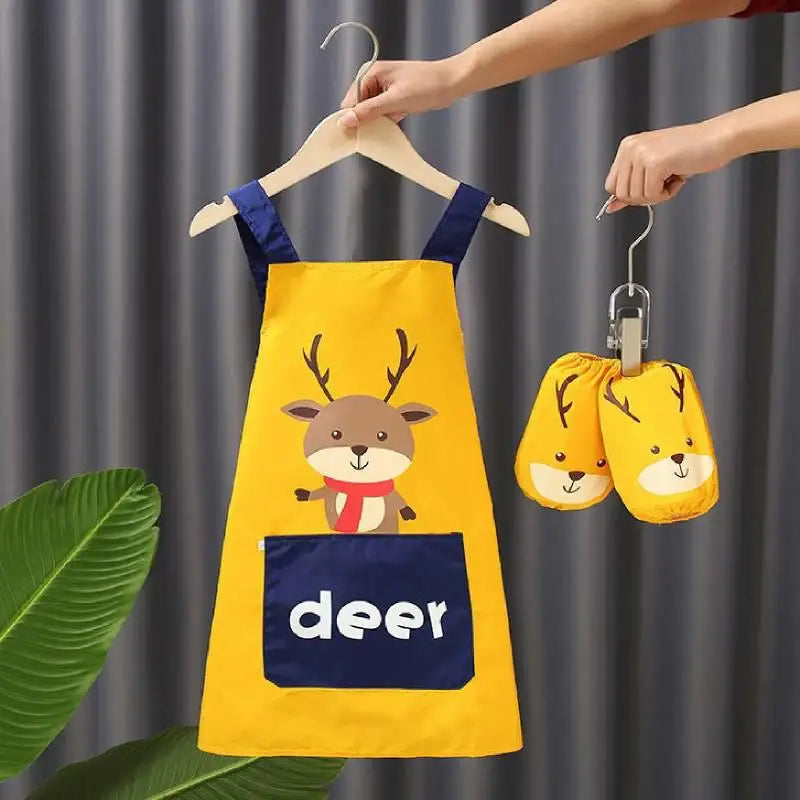 2-10Y Baby Girls Boys Waterproof Painting Apron with Sleeves Set Kids School Art Craft Painting Kitchen Cook Smock DIY Drawing