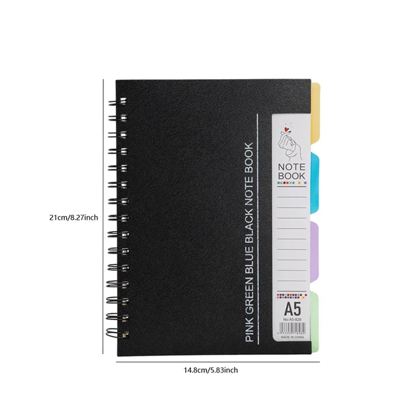 96-Sheet Spiral Notebook with 4 Divider Pages A4/A5 Sizes Lined Pages Blue Green Black Rose Wirebound Note Book