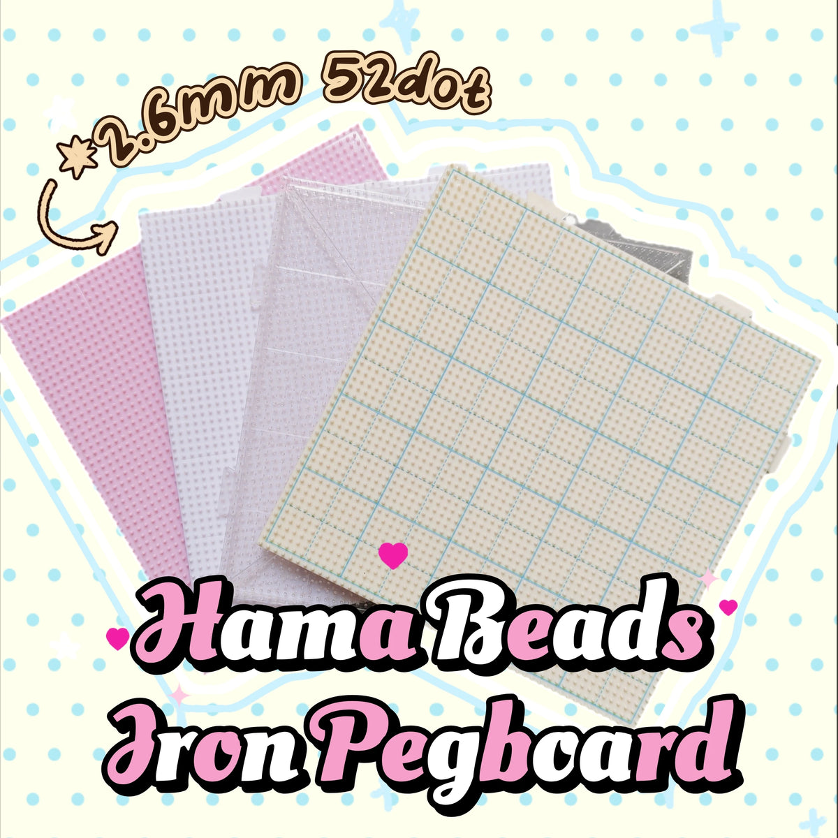 Yantjouet 2.6mm Hama Beads Colorful 52dot Pegboard 1/2/4PCs White Pink Pixel Art Tool Template Board Square DIY Figure Material