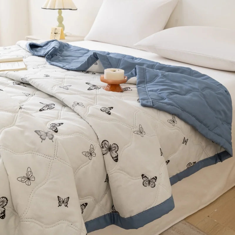 Cooling Butterfly Summer Quilt, Lightweight Washed Quilted Comforter, Machine Washable Air Condition Blanket for Hot Sleepers