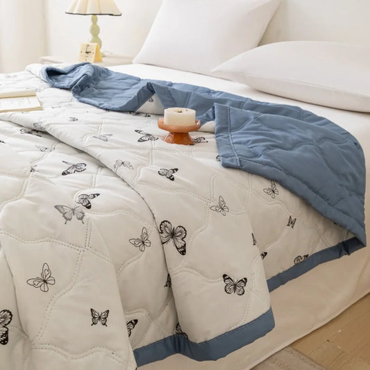 Cooling Butterfly Summer Quilt, Lightweight Washed Quilted Comforter, Machine Washable Air Condition Blanket for Hot Sleepers