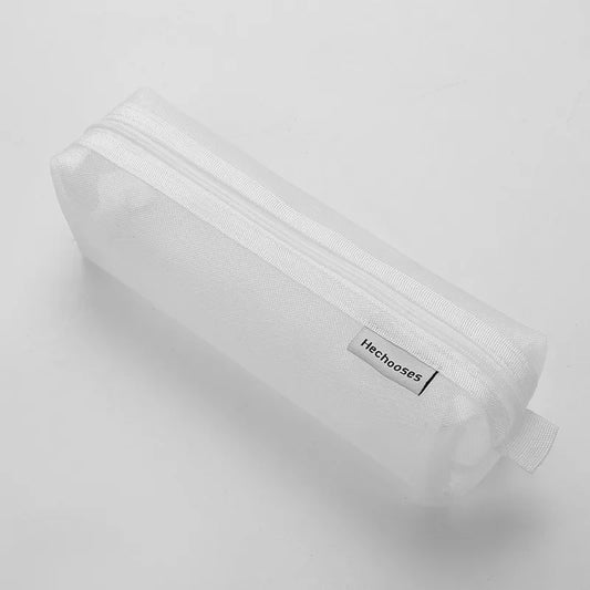Translucent Simple Mesh Pen Bag Student Exam Stationery Bag Large Capacity Portable Stationery Storage Bag Study Supplies