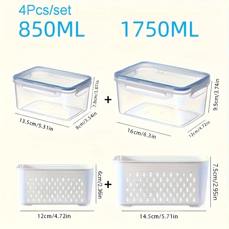 Fridge Food Storage Container Set with Lids with Strainer,Plastic Fresh Produce Saver Vegetable Fruit Meat Storage Organization