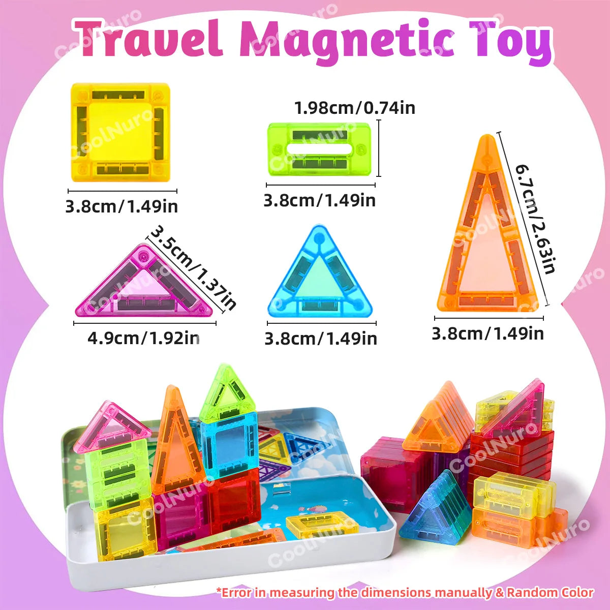 26/38pcs with iron box - Colorful Magnetic Building Blocks set, suitable for kid's learning and education magnetic toys,gifts