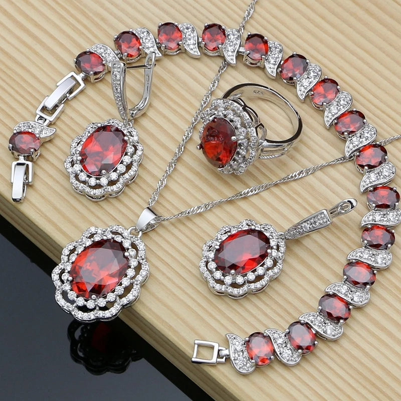 Women Silver 925 Costume Jewelry Sets Natural Black Stones Earrings Fashion Jewelry Gift for Her Party Bracelet Necklace Sets