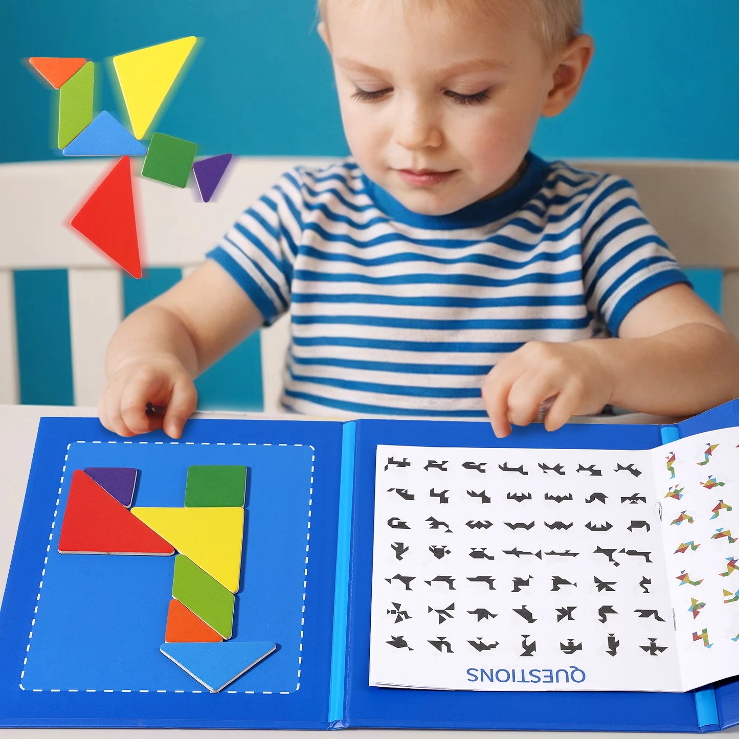 Magnetic Wooden Tangram Block Puzzle Game for Kids - Montessori Educational Intelligence Jigsaw Children's Gift