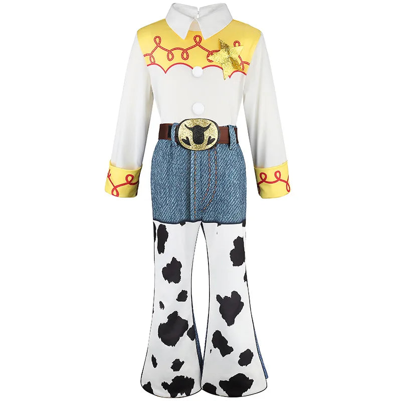 2026 Girls Jessie Cowgirl Costume Long Sleeve shirt Cow Print Flared Pants Kids Cosplay Outfit Halloween Carnival Casual Wear