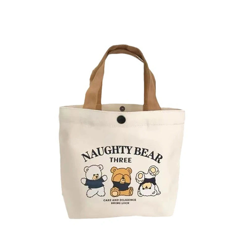 Canvas Bag Small Versatile Handbag Female Student Lunch Box Bag Simple Tote Bag Office Worker Lunch Bag Shopping Bag