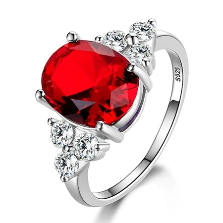 Women's Jewelry S925 Silver Rings White Pink Light Blue Champagne Zircon Oval Wedding Ring