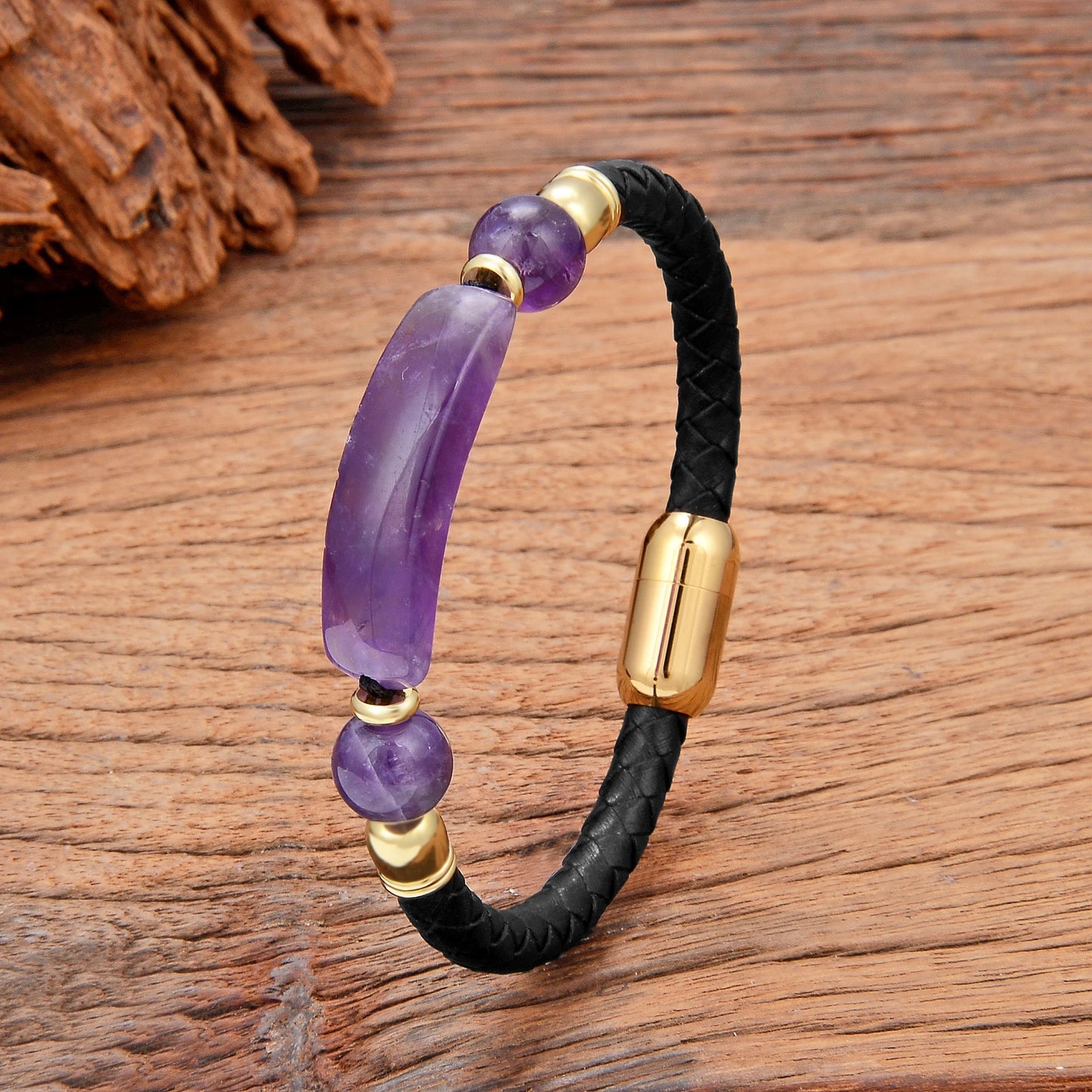 4 Style Natural Purple Crystal Bracelet for Men Women Luxury Geometric Shape Amethysts Bracelet Lady Fashion Stone Jewelry Gifts