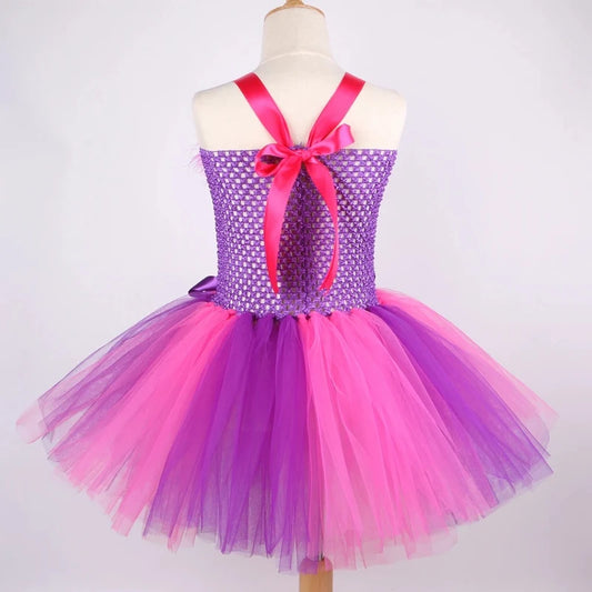 Girls Striped Cat Tutu Dress Set – Purple Wonderland Halloween Costume, 12 Months–12 Years