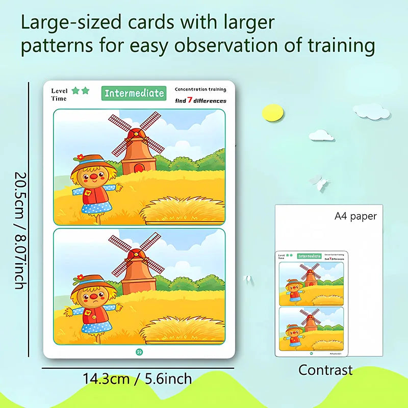 Children's Educational Games, Focus and Observation Training, Spot the Difference, from Hyperactivity to Concentration, Educational Game Cards, Can Be Wiped Off and Reused, Suitable for Holiday Gifts